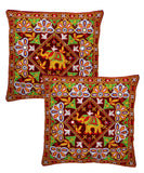 Kutch Work Cotton Handicraft Embroidered Cushion Covers 16x16 inches - Pack of 2- Maroon