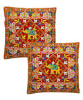Kutch Work Cotton Handicraft Embroidered Cushion Covers 16x16 inches - Pack of 2- Red