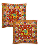 Kutch Work Cotton Handicraft Embroidered Cushion Covers 16x16 inches - Pack of 2- Red