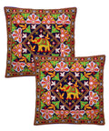 Kutch Work Cotton Handicraft Embroidered Cushion Covers 16x16 inches - Pack of 2- Blue