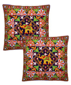 Kutch Work Cotton Handicraft Embroidered Cushion Covers 16x16 inches - Pack of 2- Blue