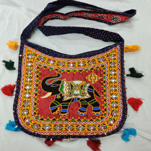 Cotton Kutchi Embroidered Haathi Bag-Blue