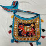 Cotton Kutchi Embroidered Haathi Bag-Turquoise Blue