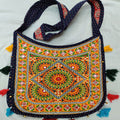 Cotton Kutchi Embroidered Flower Bag- Navy Blue