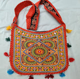 Cotton Kutchi Embroidered Flower Bag- Orange