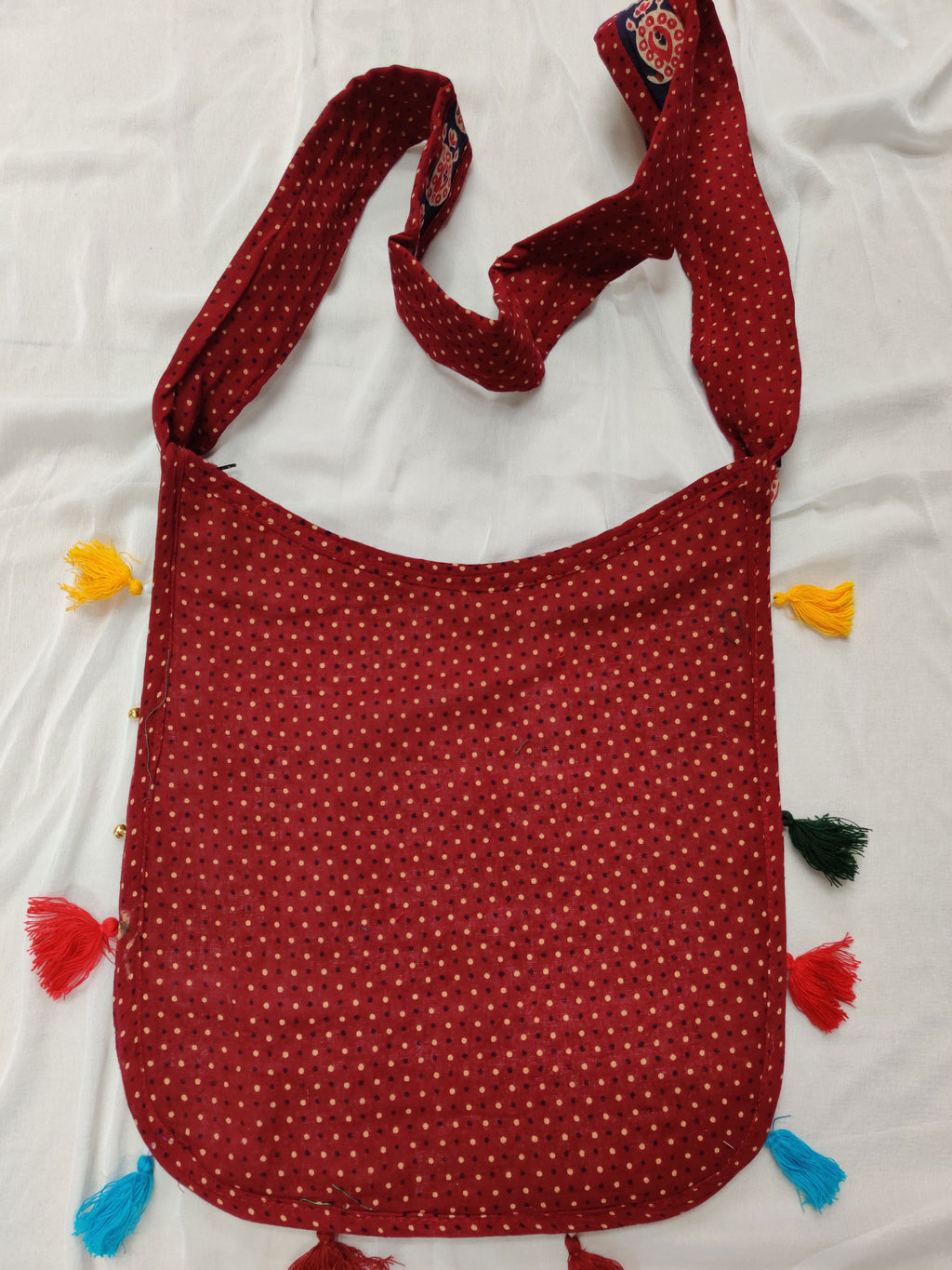 Cotton Kutchi Embroidered Flower Bag-Maroon