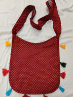 Cotton Kutchi Embroidered Flower Bag-Maroon