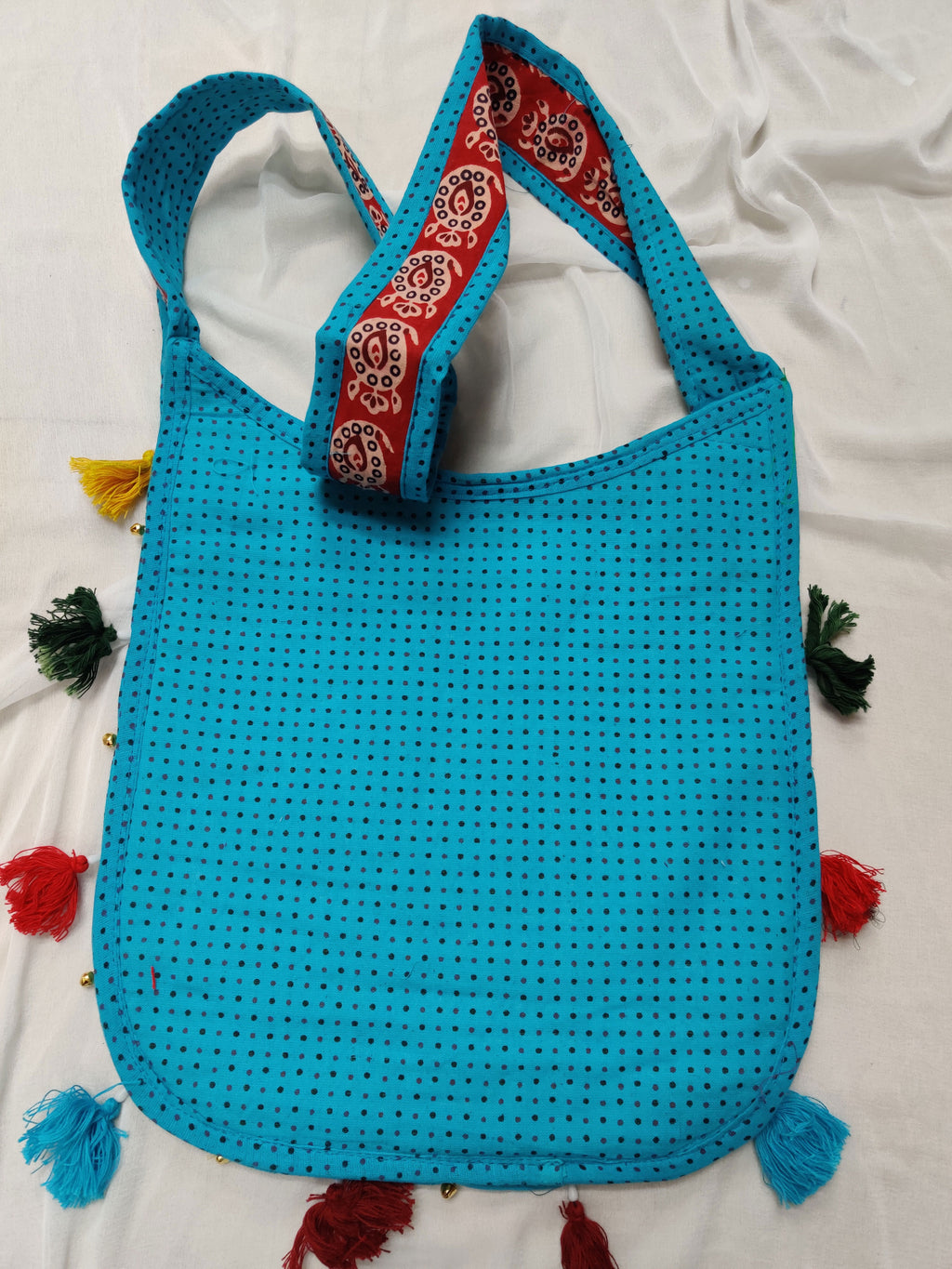 Cotton Kutchi Embroidered Flower Bag-Turquoise Blue