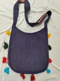 Cotton Kutchi Embroidered Flower Bag- Navy Blue