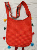 Cotton Kutchi Embroidered Flower Bag- Orange