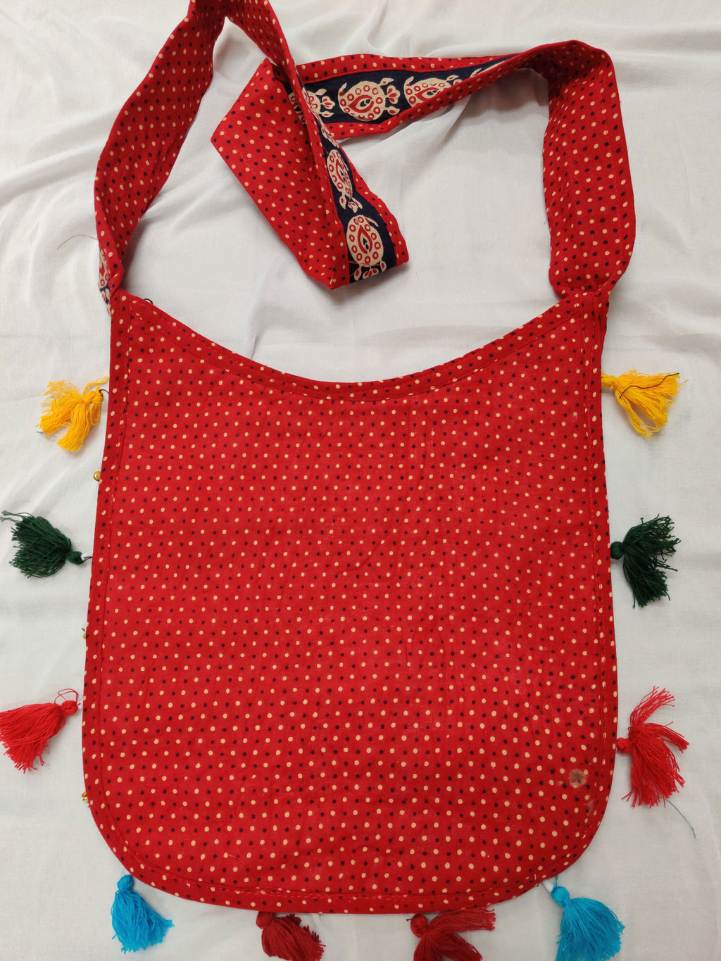 Cotton Kutchi Embroidered Flower Bag-Red