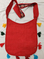 Cotton Kutchi Embroidered Flower Bag-Red