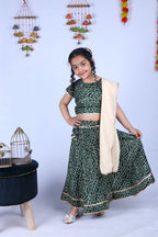 Banjara India Kutchi Emboidered Yellow Girls Chaniya Choli with Dupatta (CC-BANDHEJ) - Green