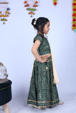 Banjara India Kutchi Emboidered Yellow Girls Chaniya Choli with Dupatta (CC-BANDHEJ) - Green