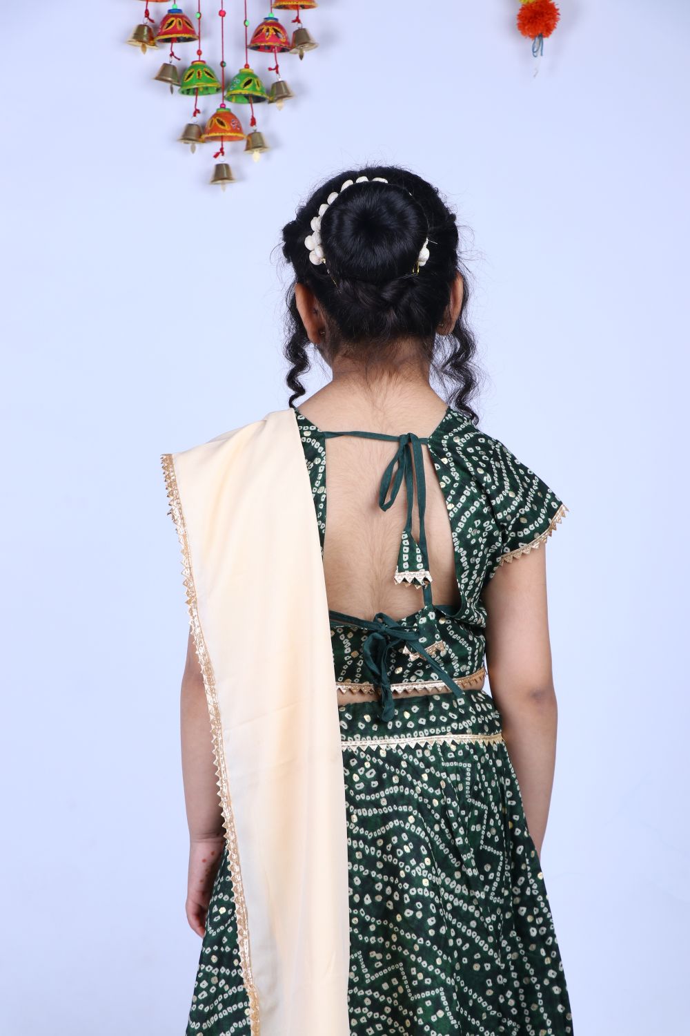 Banjara India Kutchi Emboidered Yellow Girls Chaniya Choli with Dupatta (CC-BANDHEJ) - Green