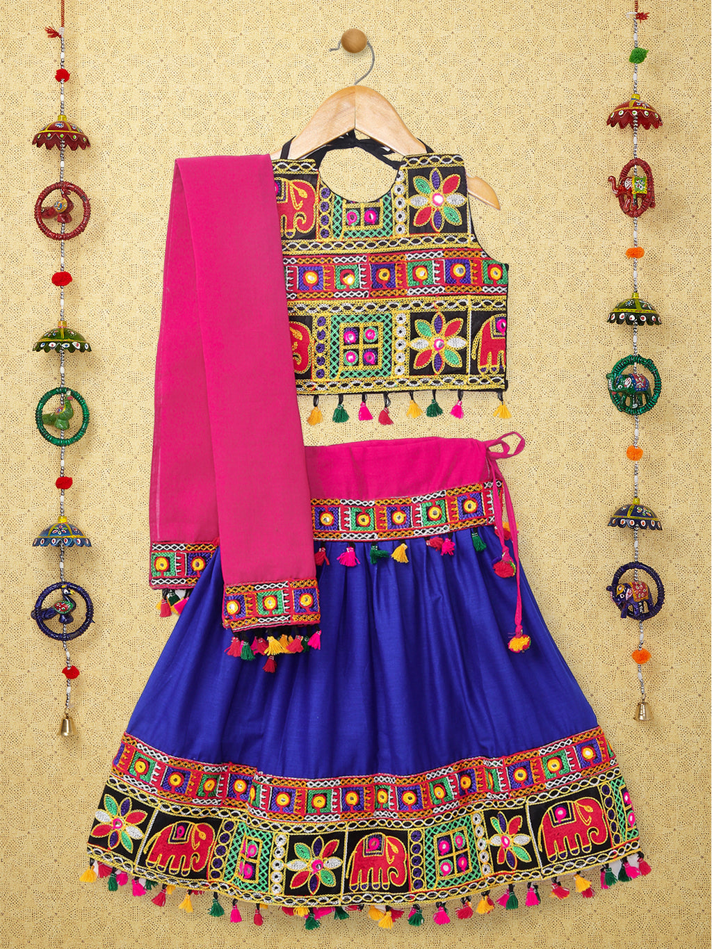 Banjara India Kutchi Emboidered Black Girls Chaniya Choli with Dupatta (CC-WILD) - Blue