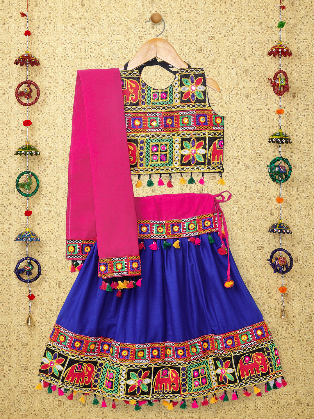 Banjara India Kutchi Emboidered Black Girls Chaniya Choli with Dupatta (CC-WILD) - Blue
