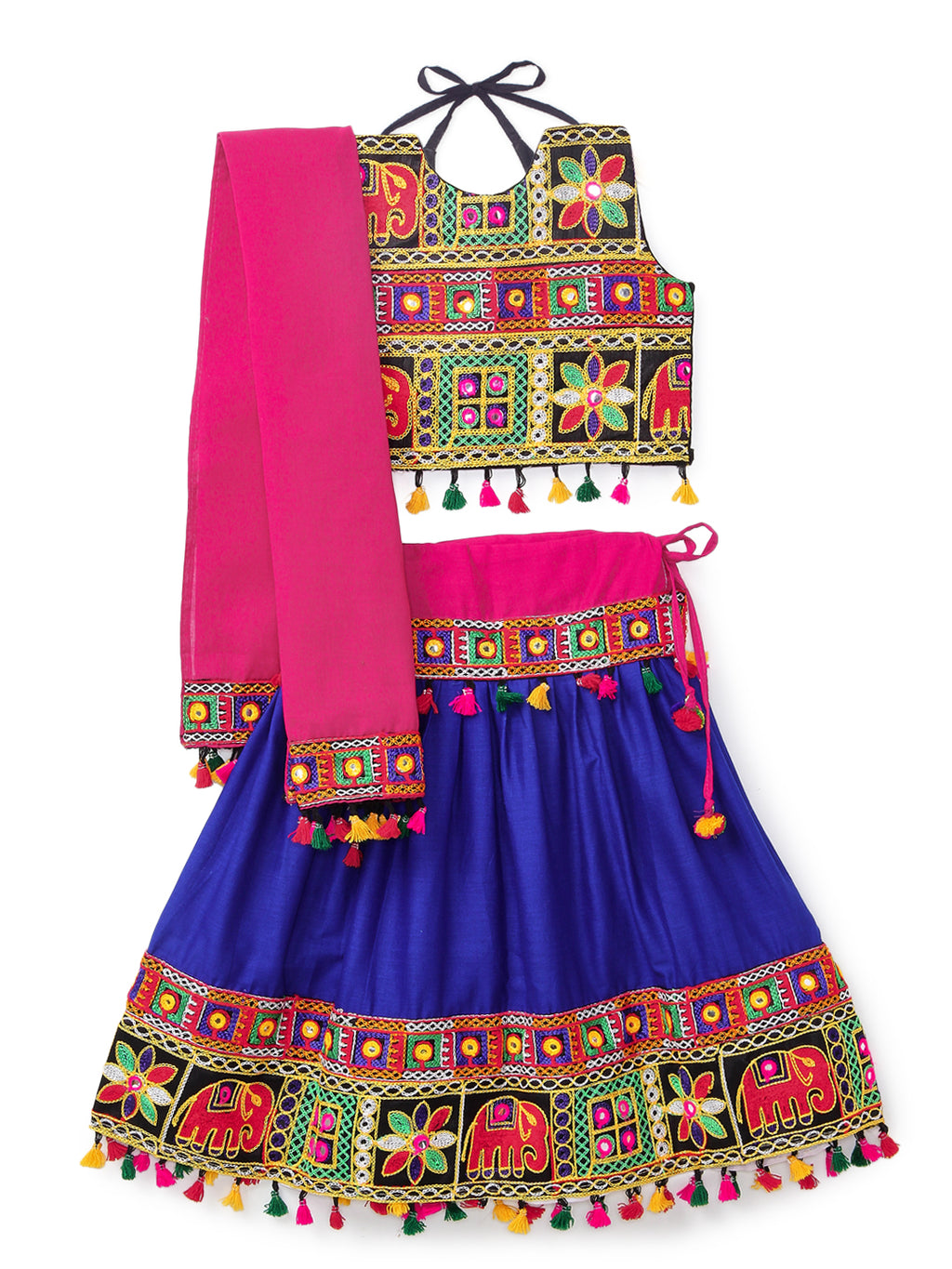 Banjara India Kutchi Emboidered Black Girls Chaniya Choli with Dupatta (CC-WILD) - Blue