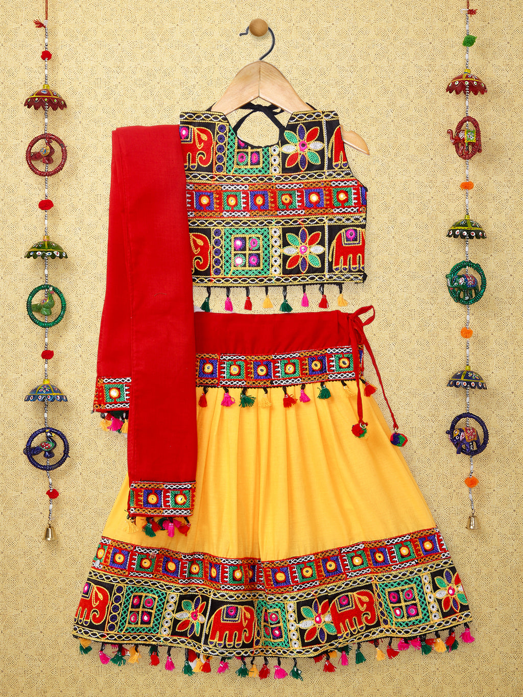 Banjara India Kutchi Embroidered Black Girls Chaniya Choli with Dupatta (CC-WILD) - Yellow