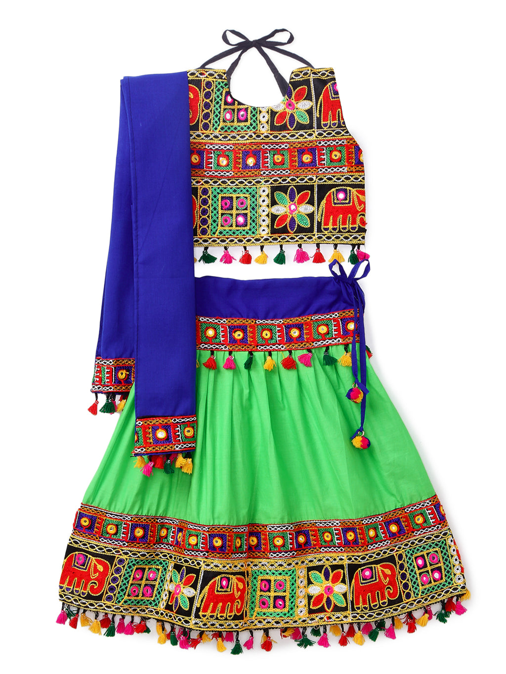 Banjara India Kutchi Emboidered Black Girls Chaniya Choli with Dupatta (CC-WILD) - Green