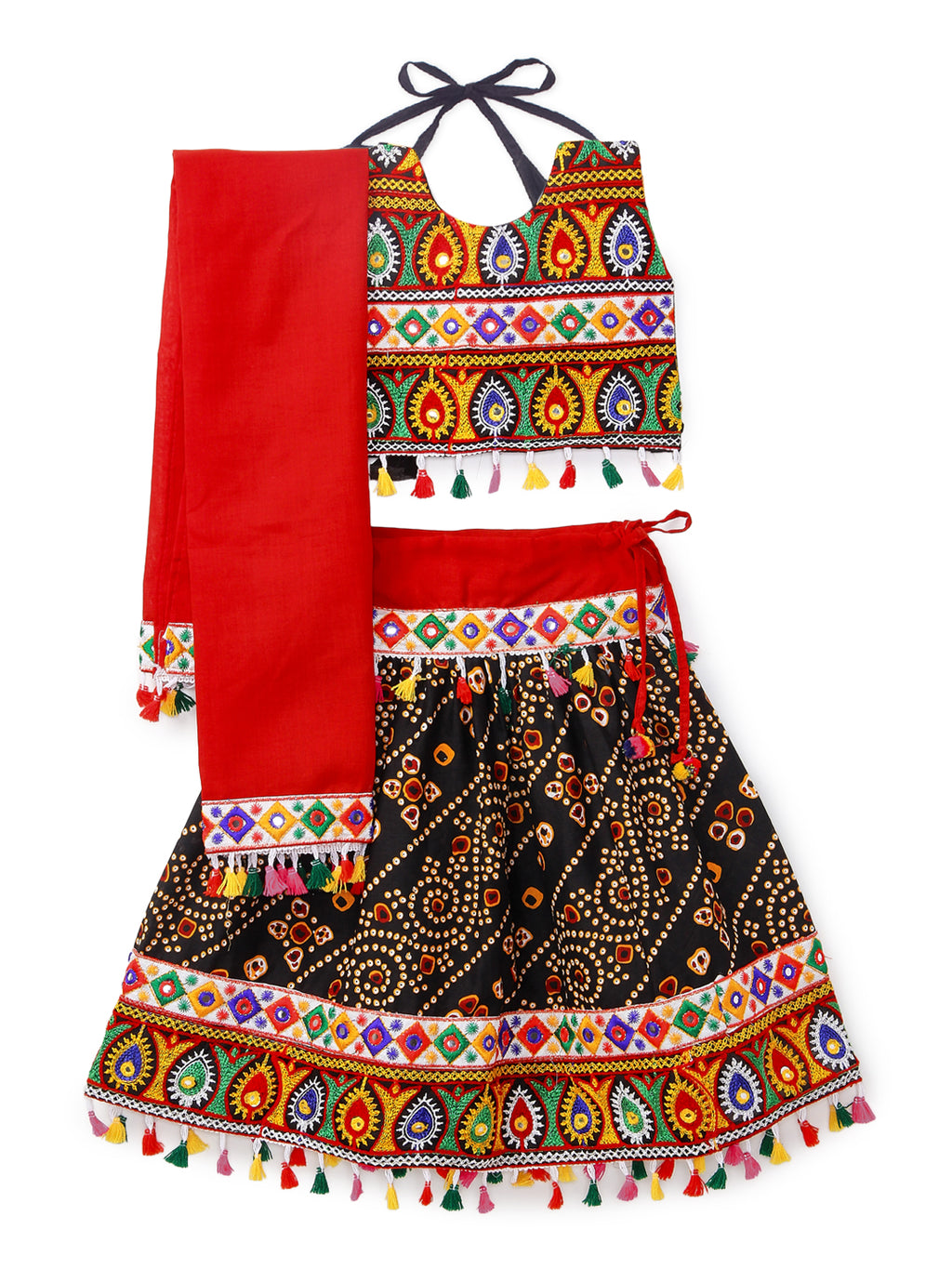 Banjara India Kutchi Emboidered Black Girls Chaniya Choli with Dupatta (CC-RJS) - Black