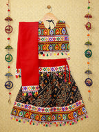 Banjara India Kutchi Emboidered Black Girls Chaniya Choli with Dupatta (CC-RJS) - Black