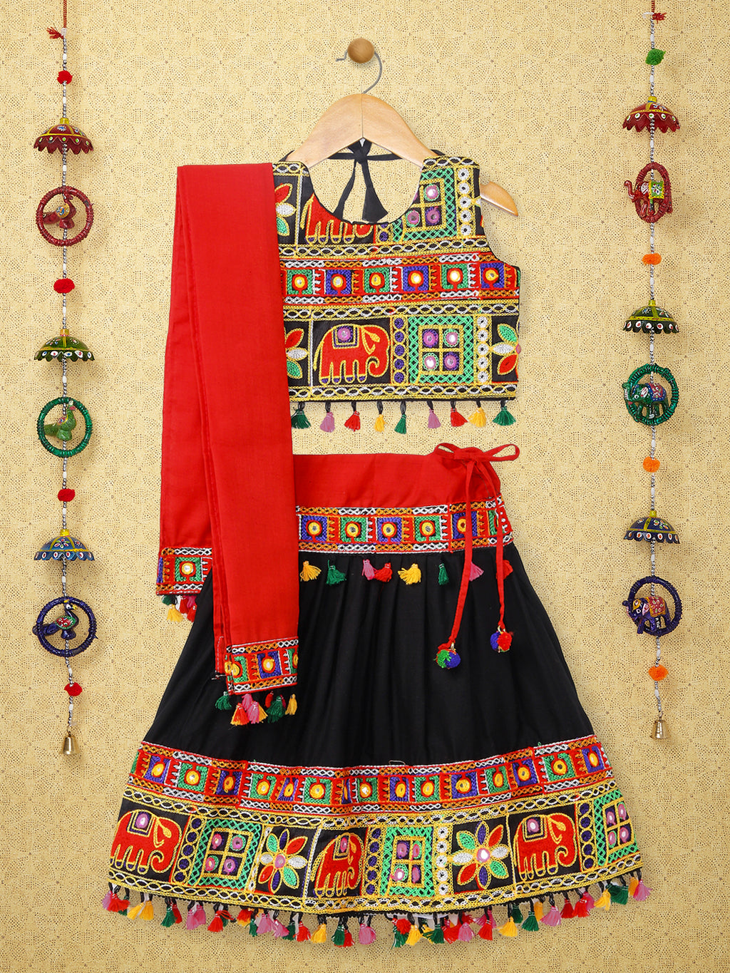 Banjara India Kutchi Emboidered Black Girls Chaniya Choli with Dupatta (CC-WILD) - Black