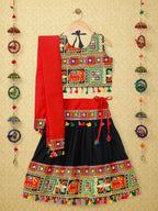 Banjara India Kutchi Emboidered Black Girls Chaniya Choli with Dupatta (CC-WILD) - Black