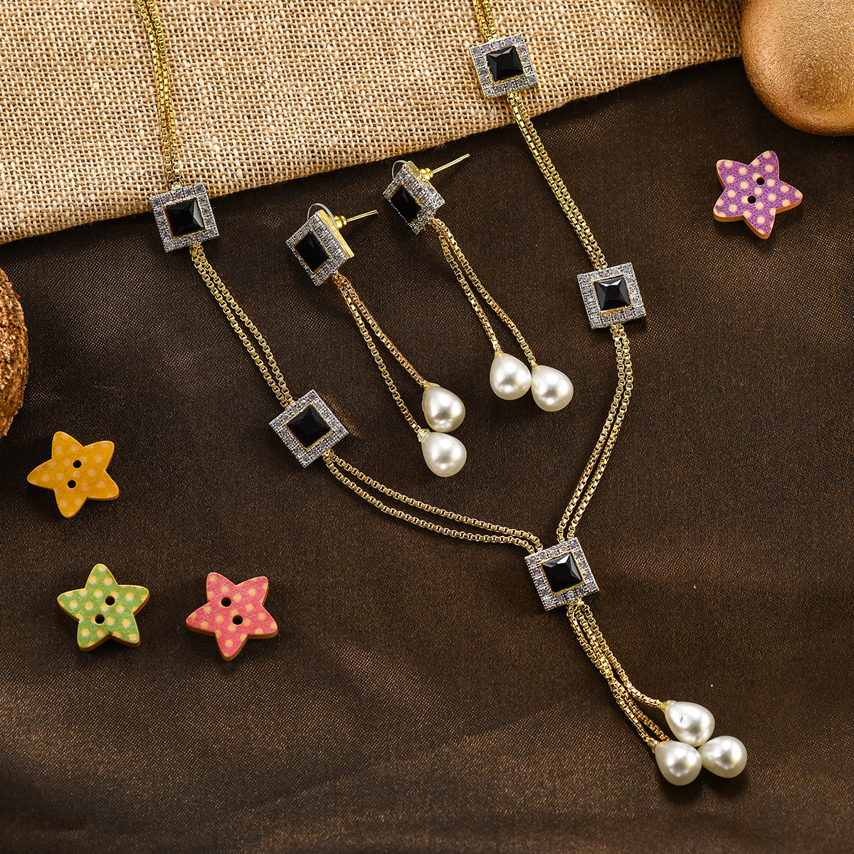 Charms Collection Gold Plated Pendant Set with Earrings for Women (NECK-09)