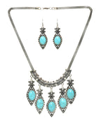 Sky Blue Stone Studded Metallic Set-3-J011