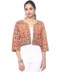 Banjara India Women's Cotton Blend Kutchi Embroidered Long Sleeve Jacket/Koti/Shrug  - JCK-HVY-Black