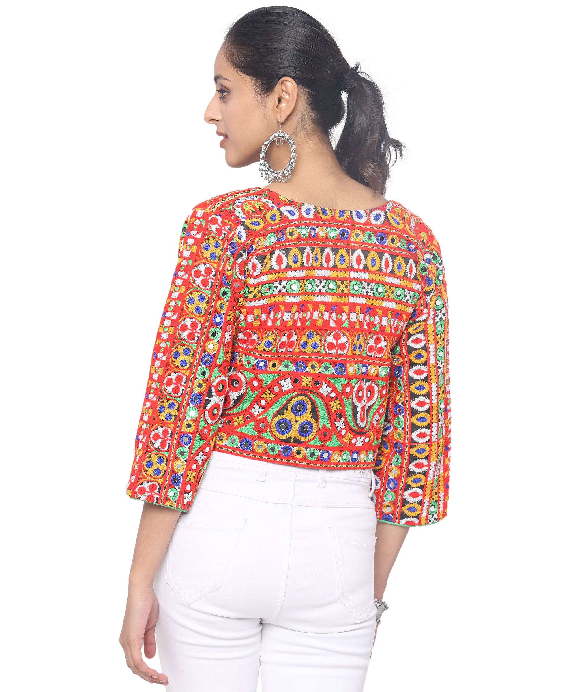 Banjara India Women's Cotton Blend Kutchi Embroidered Long Sleeve Jacket/Koti/Shrug  - JCK-HVY-Black