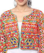Banjara India Women's Cotton Blend Kutchi Embroidered Long Sleeve Jacket/Koti/Shrug  - JCK-HVY-Black