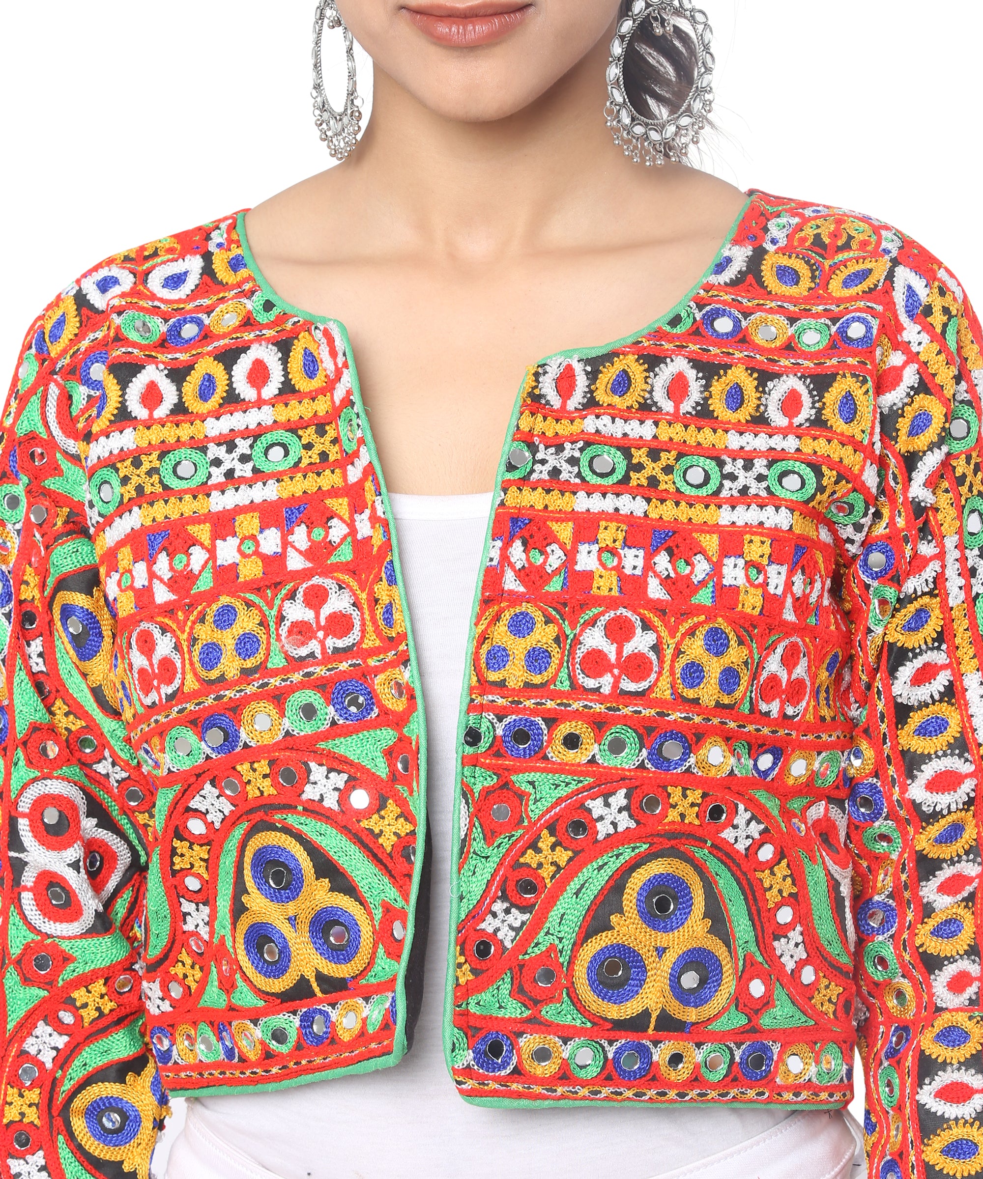 Banjara India Women's Cotton Blend Kutchi Embroidered Long Sleeve Jacket/Koti/Shrug  - JCK-HVY-Black