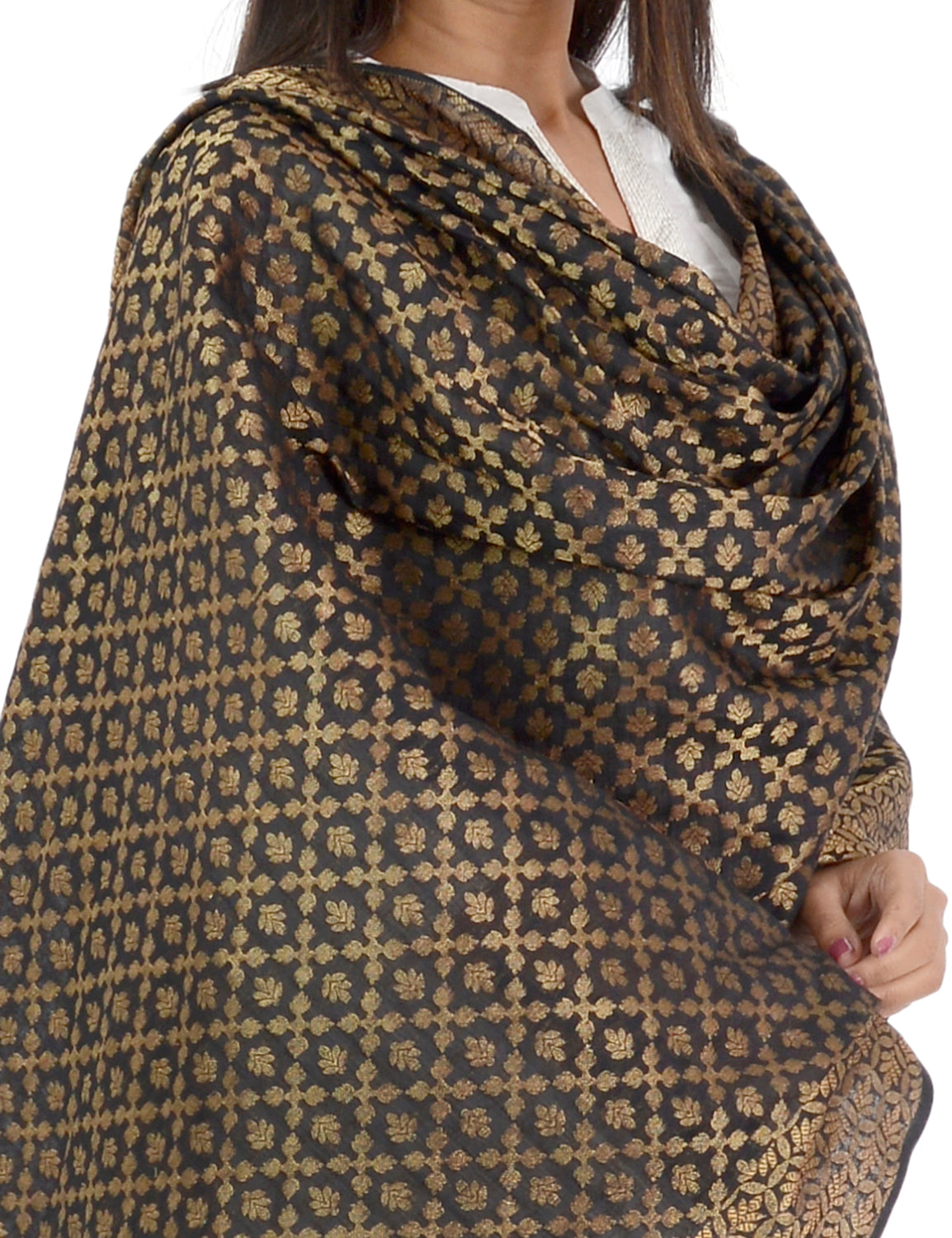 Banarasi Kora Silk Zari Dupatta - Karina-Black