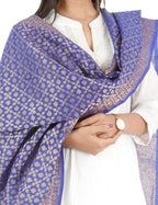 Banarasi Kora Silk Zari Dupatta - Karina-Blue