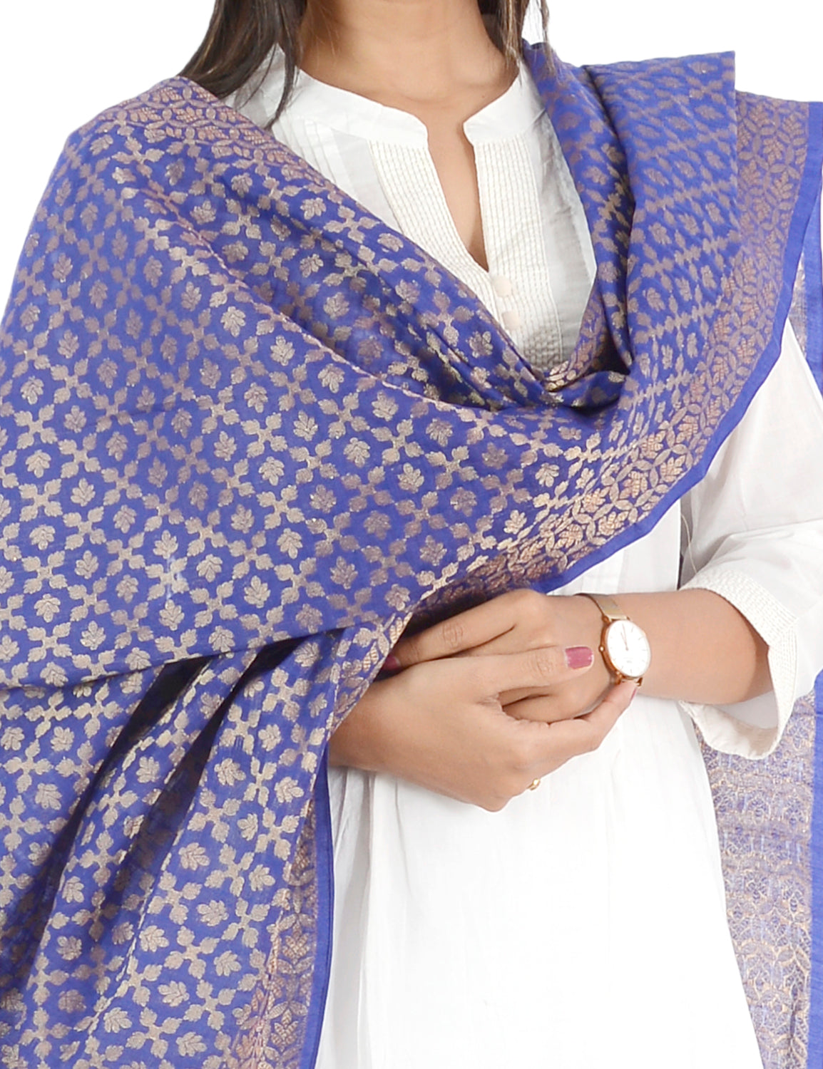 Banarasi Kora Silk Zari Dupatta - Karina-Blue