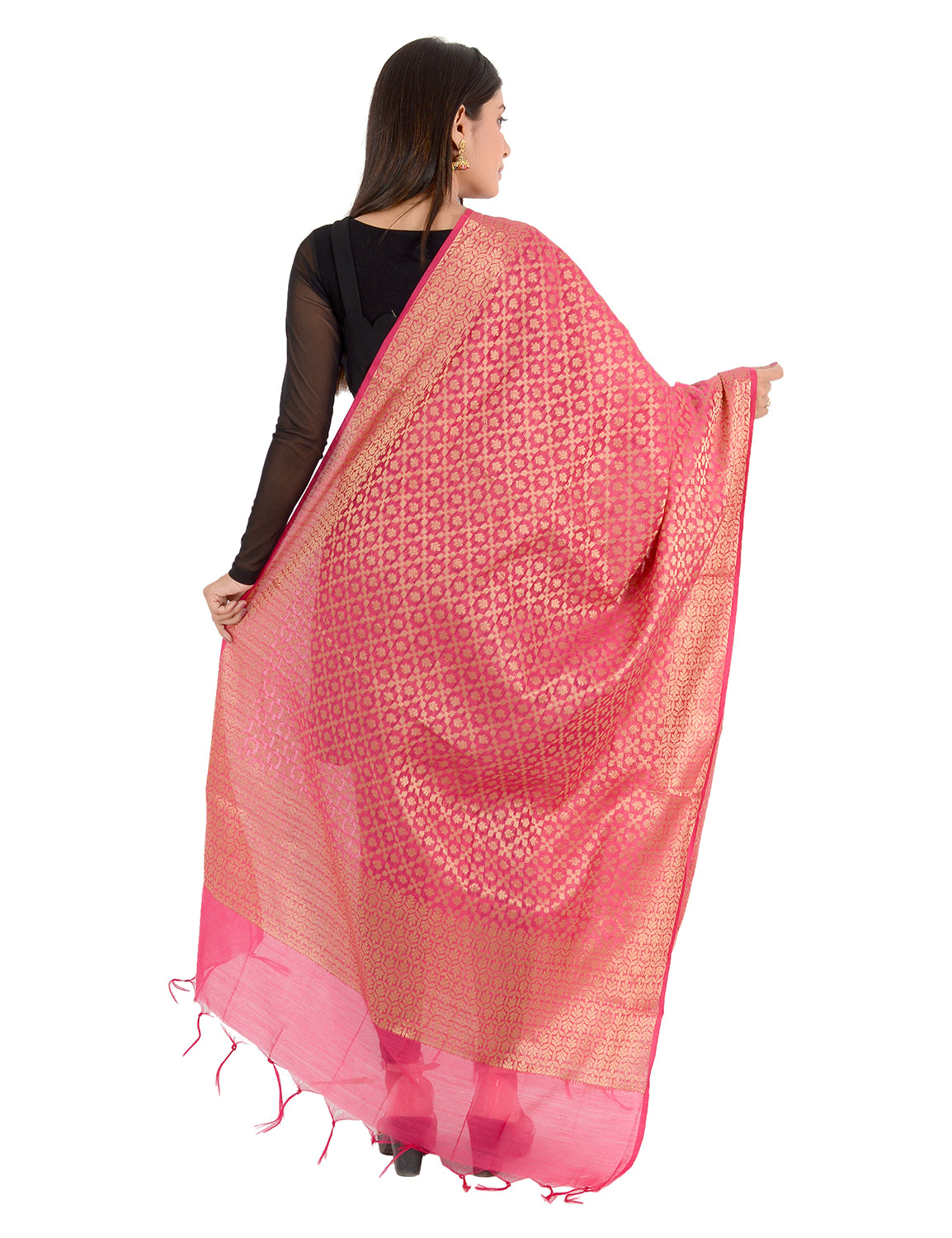 Banarasi Kora Silk Zari Dupatta - Karina-Pink