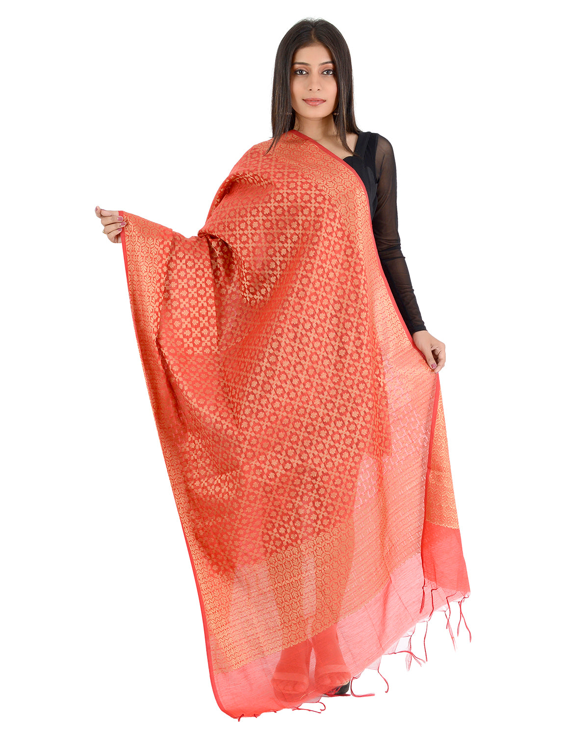 Banarasi Kora Silk Zari Dupatta - Karina-Red