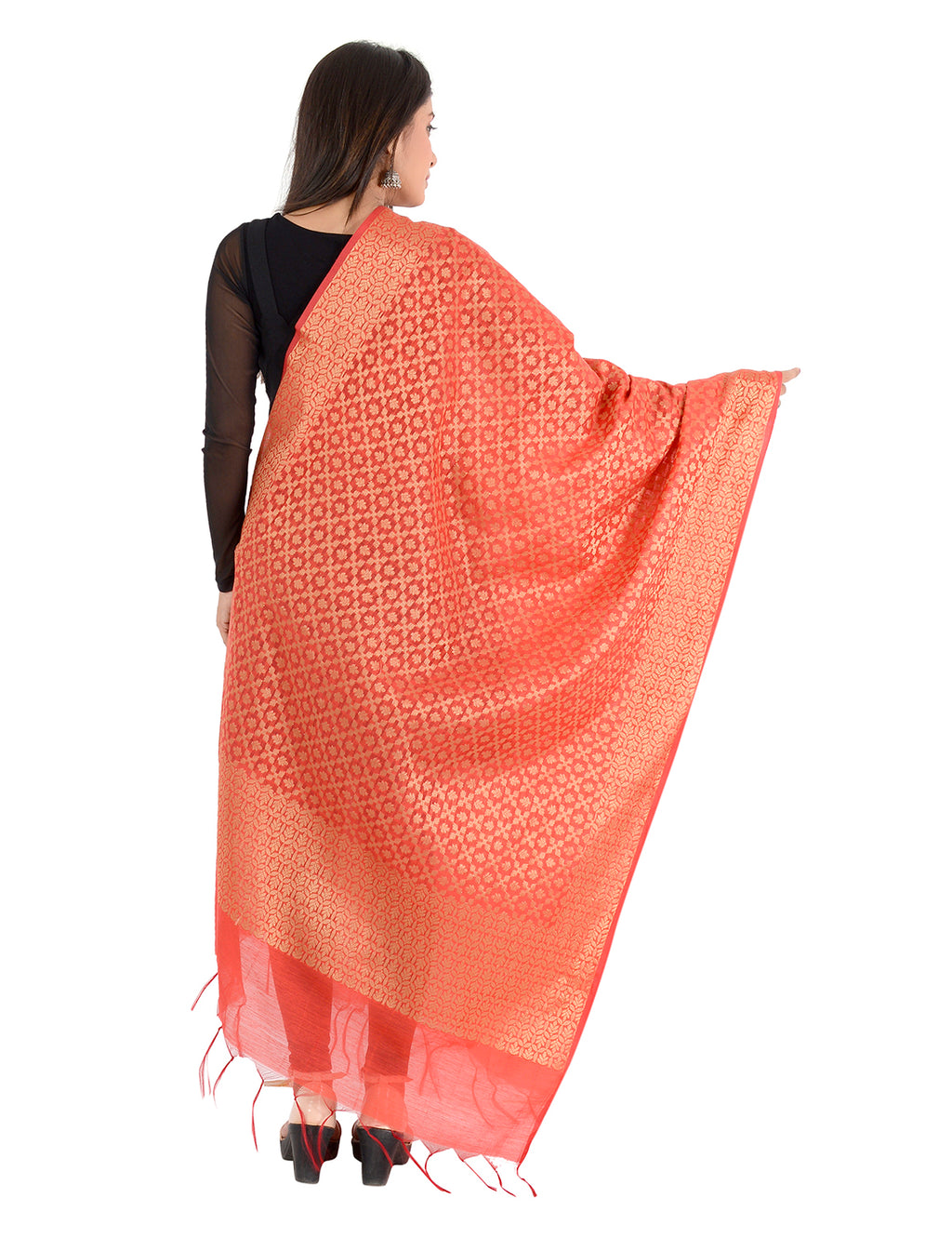 Banarasi Kora Silk Zari Dupatta - Karina-Red