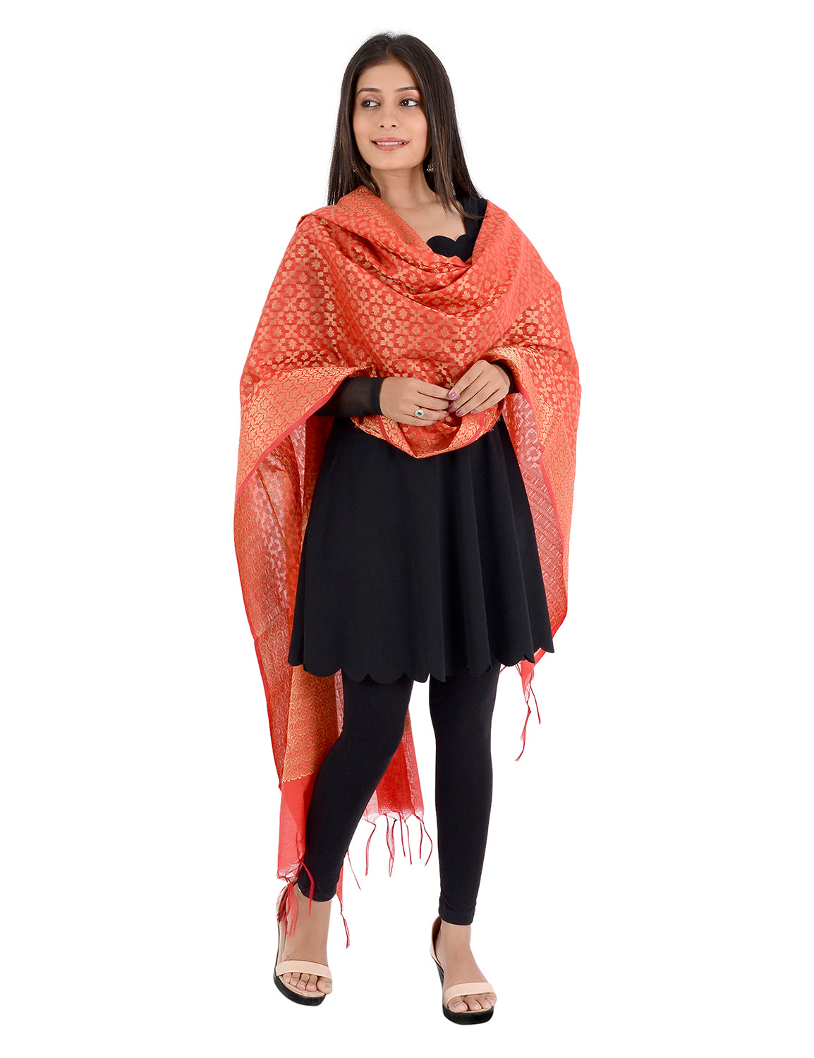 Banarasi Kora Silk Zari Dupatta - Karina-Red