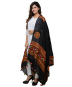 Banjara India Women's Pure Cotton Real Mirrorwork & Hand Embroidery Dupatta (Kuchi Lehriya) Black - KCH01 - Banjara India