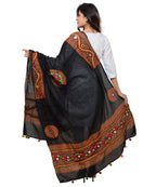 Banjara India Women's Pure Cotton Real Mirrorwork & Hand Embroidery Dupatta (Kuchi Lehriya) Black - KCH01 - Banjara India