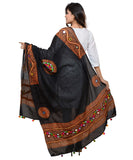 Banjara India Women's Pure Cotton Real Mirrorwork & Hand Embroidery Dupatta (Kuchi Lehriya) Black - KCH01 - Banjara India