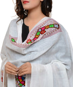 Banjara India Women's Pure Cotton Real Mirrorwork & Hand Embroidery Dupatta (Kuchi Lehriya) White - KCH02 - Banjara India