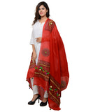 Banjara India Women's Pure Cotton Real Mirrorwork & Hand Embroidery Dupatta (Kuchi Lehriya) Red - KCH03 - Banjara India