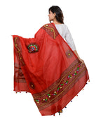 Banjara India Women's Pure Cotton Real Mirrorwork & Hand Embroidery Dupatta (Kuchi Lehriya) Red - KCH03 - Banjara India