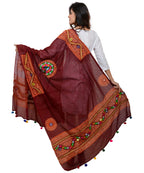 Banjara India Women's Pure Cotton Real Mirrorwork & Hand Embroidery Dupatta (Kuchi Lehriya) Maroon - KCH04 - Banjara India