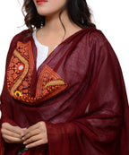 Banjara India Women's Pure Cotton Real Mirrorwork & Hand Embroidery Dupatta (Kuchi Lehriya) Maroon - KCH04 - Banjara India