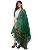 Banjara India Women's Pure Cotton Real Mirrorwork & Hand Embroidery Dupatta (Kuchi Lehriya) Dark Green  - KCH05 - Banjara India